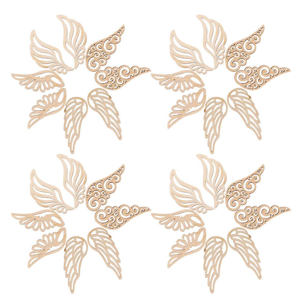 Christmas Craft Embellishment - 80Pcs Wooden Angel Wings Embellishments European