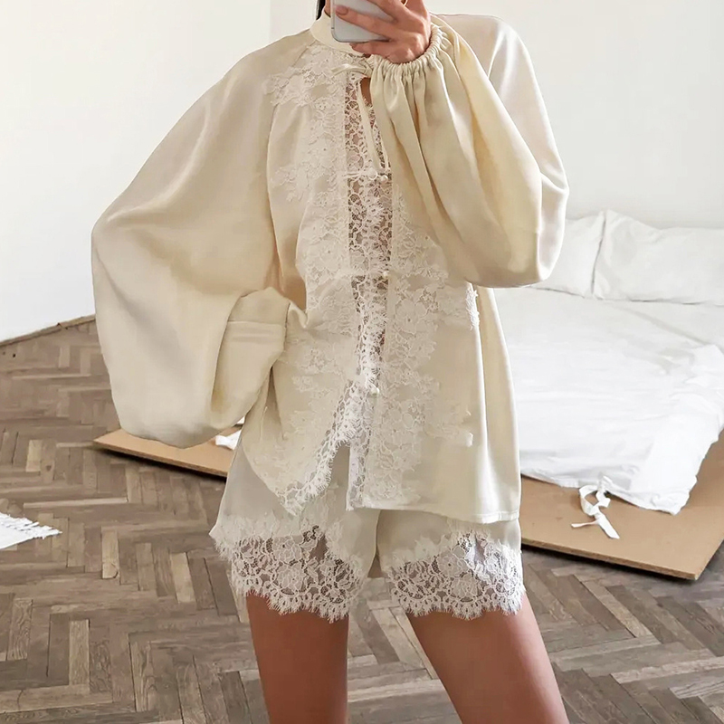 Women 2pcs Lace Satin Co-ord S - Elastic Lace Trim review and price