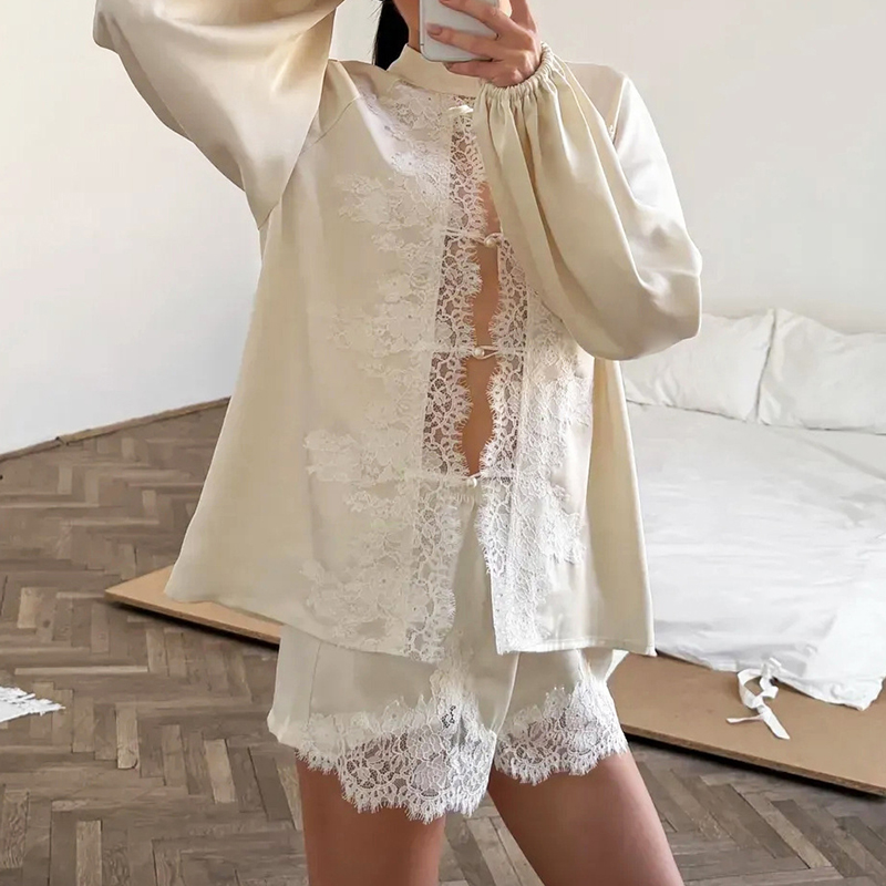 Women 2pcs Lace Satin Co-ord S - Elastic Lace Trim review and price