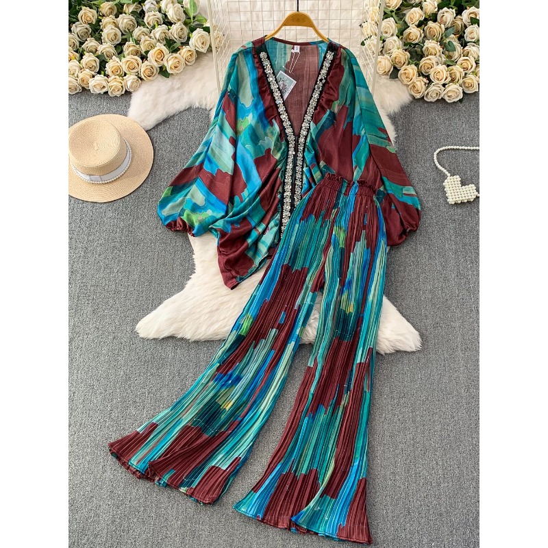 Women Floral Print Two Piece S - Elastic Lace Trim review and price
