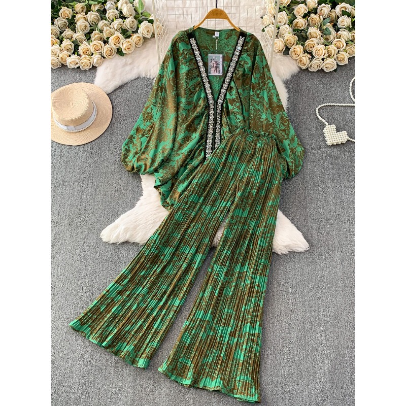 Women Floral Print Two Piece S - Elastic Lace Trim review and price