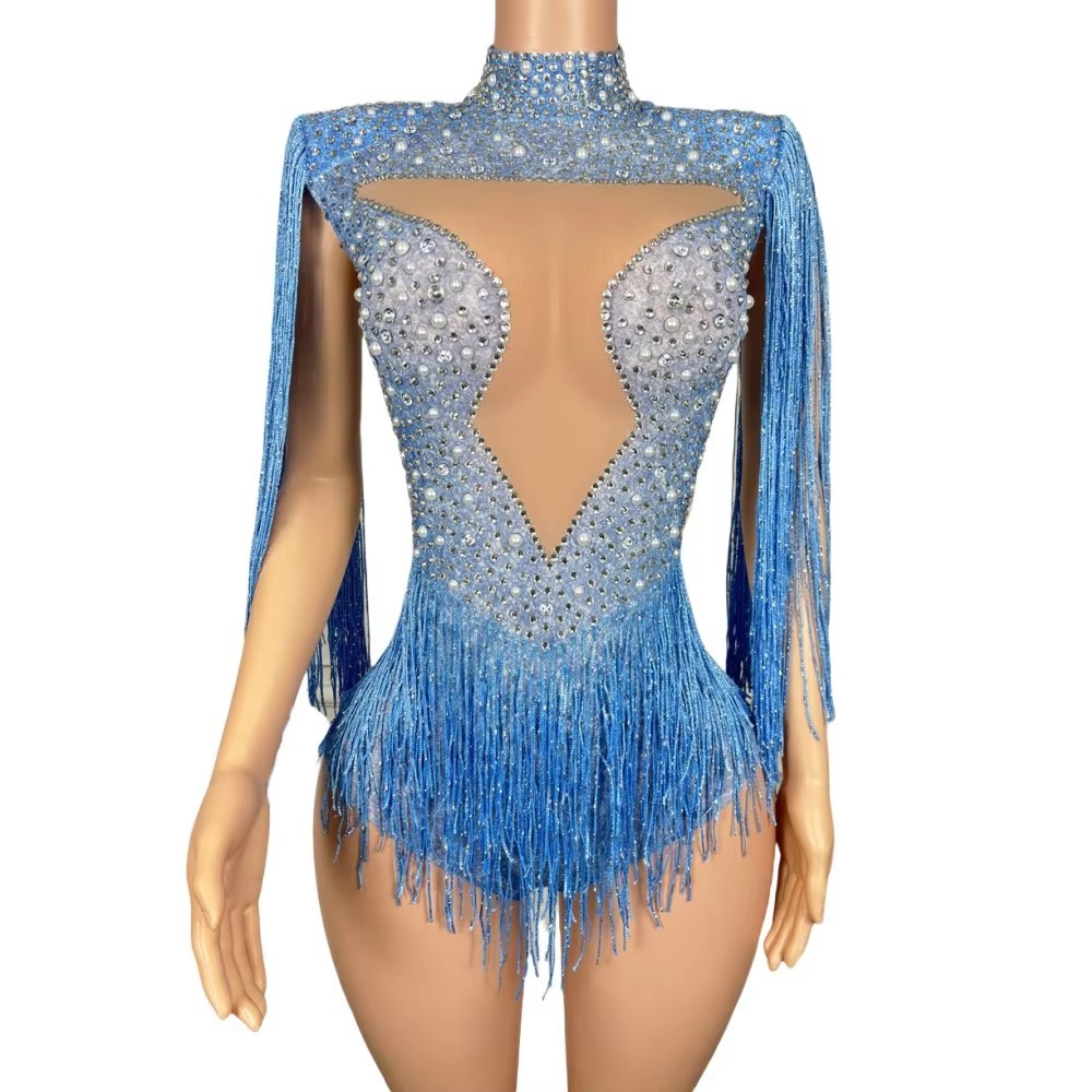 Blue Rhinestone Tassel Bodysui - Rhinestone Banding Trim review and price