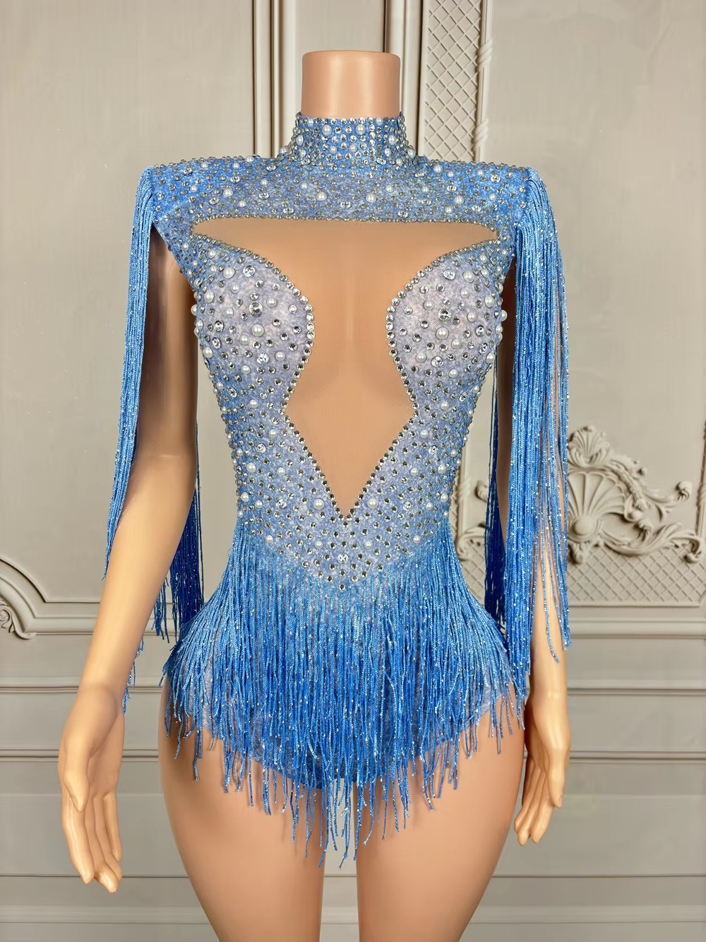 Blue Rhinestone Tassel Bodysui - Rhinestone Banding Trim review and price
