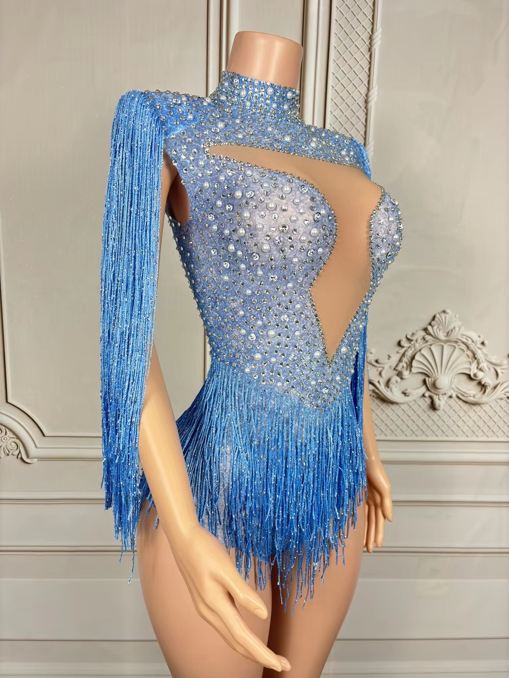 Blue Rhinestone Tassel Bodysui - Rhinestone Banding Trim review and price