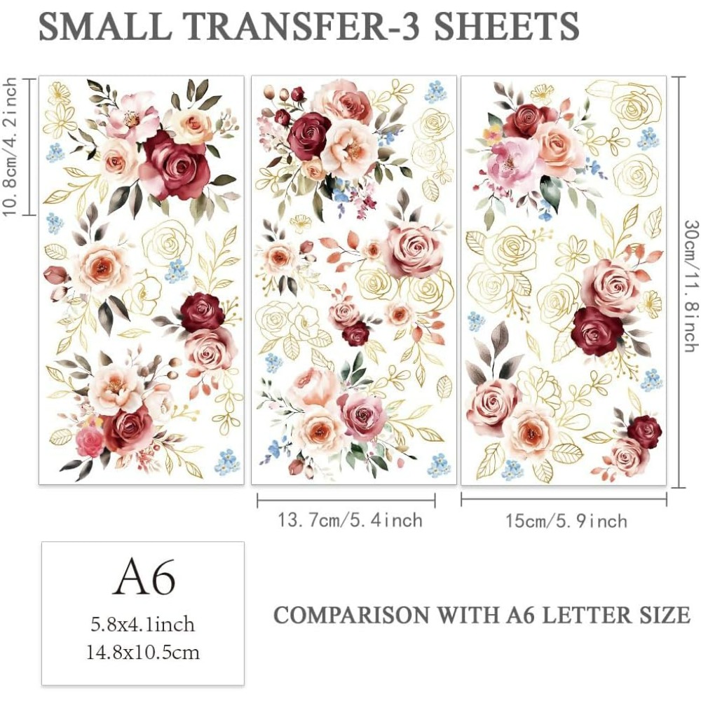 3pcs/Set Watercolor Roses Rub  - Embellishment Crafts review and price