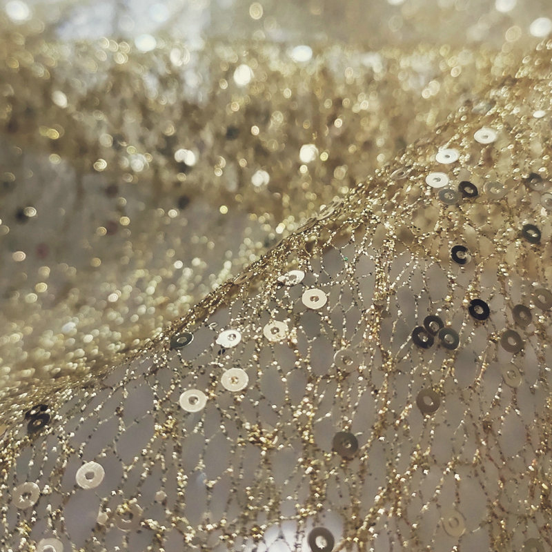 Hard Net White Gold Sequin Emb - Crystal Mesh Fabric review and price